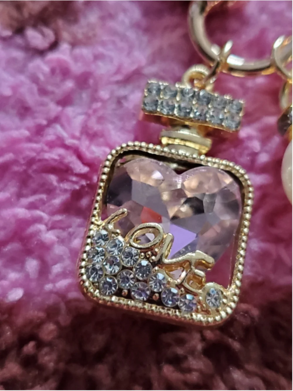Lovely Pearl and Rhinestone Perfume Bottle Keychain or bag charm